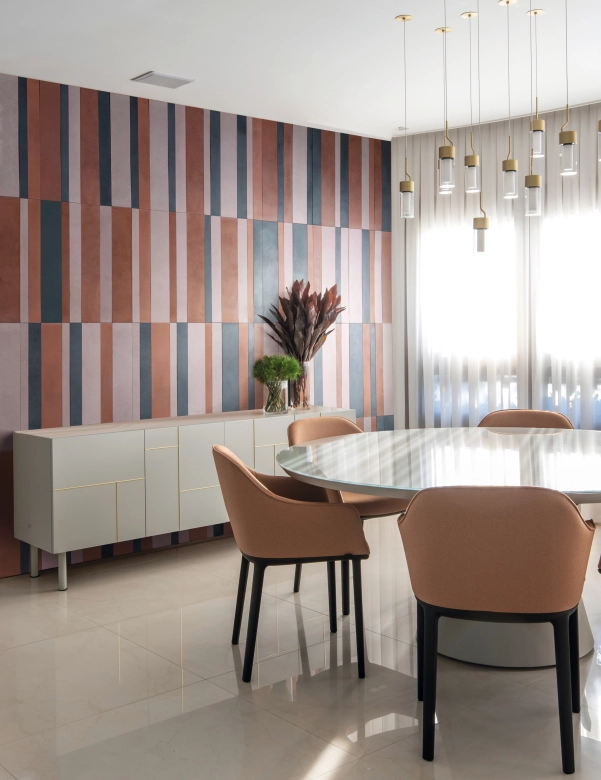 Dining room with concrete design tiles