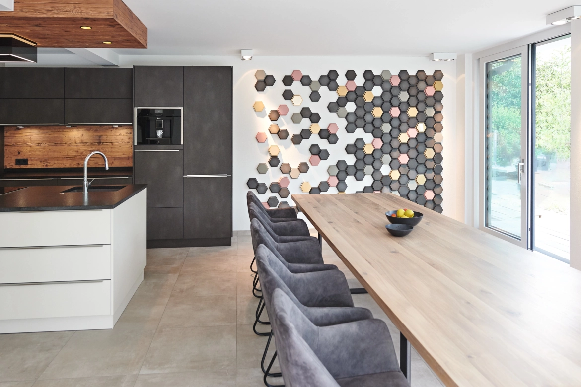 Dining room with concrete design tiles