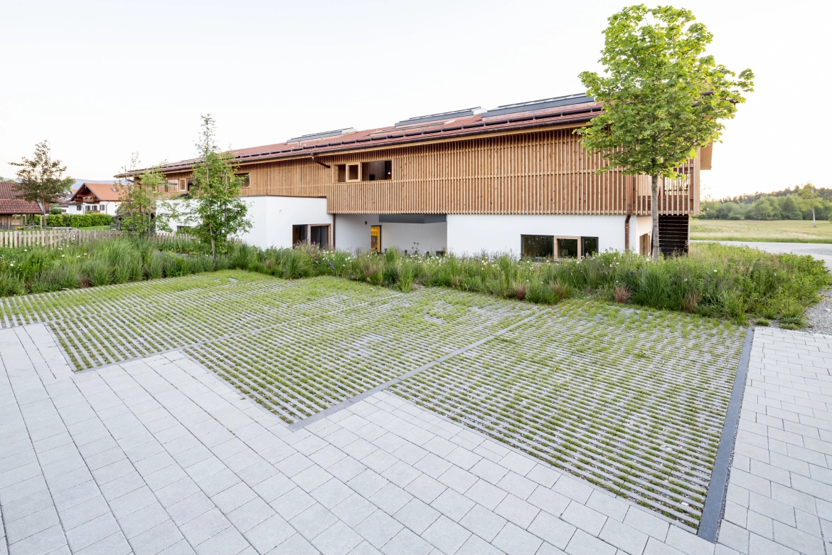 Parking lot with green joints