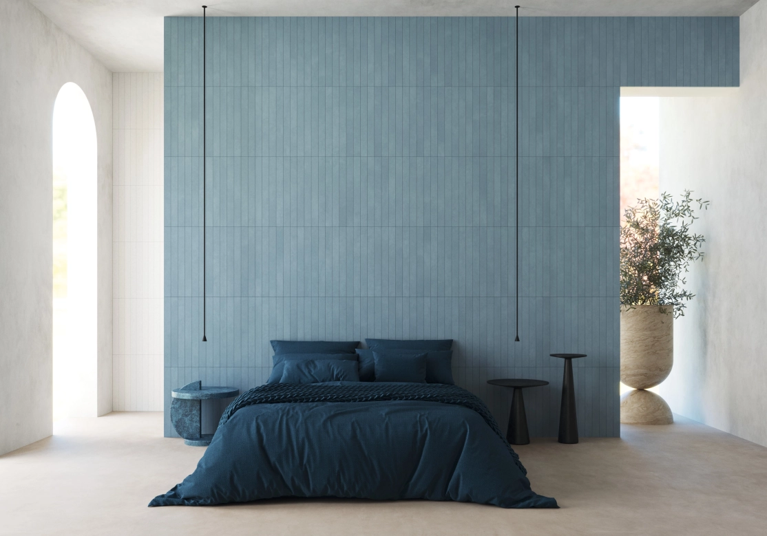 Bedroom with concrete design tiles