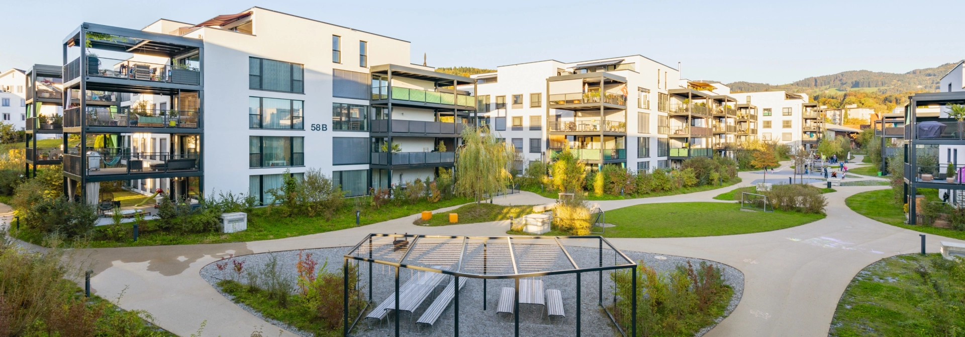 residential quarter residential building planted garden family-friendly