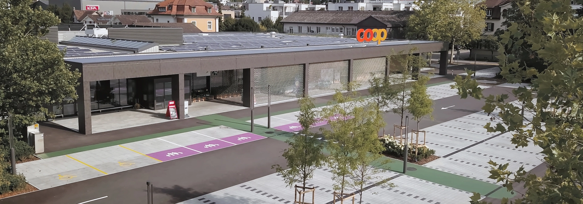 environmentally friendly building parking lot planted