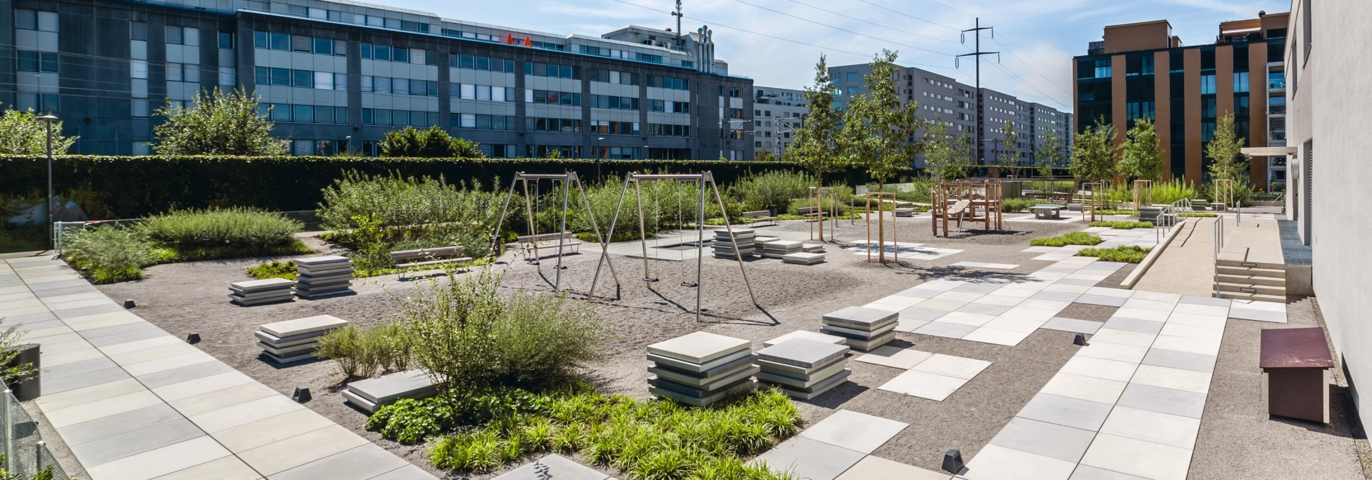 modern inner city square planted