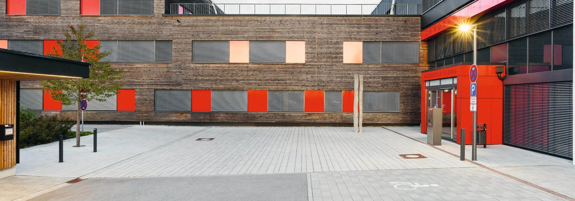 new building parking lot planted modern
