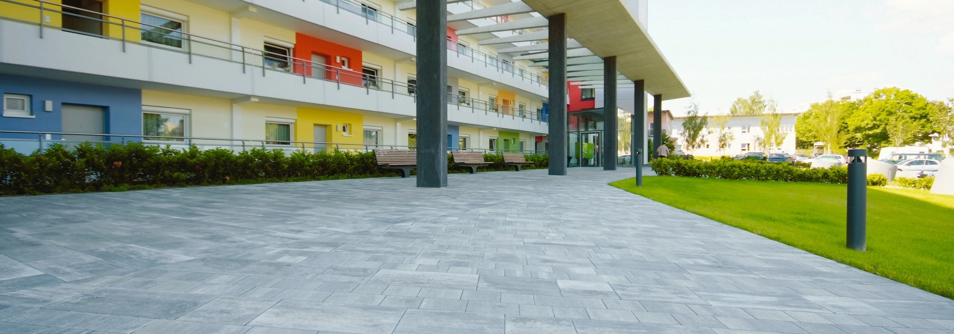 colorful residential building forecourt