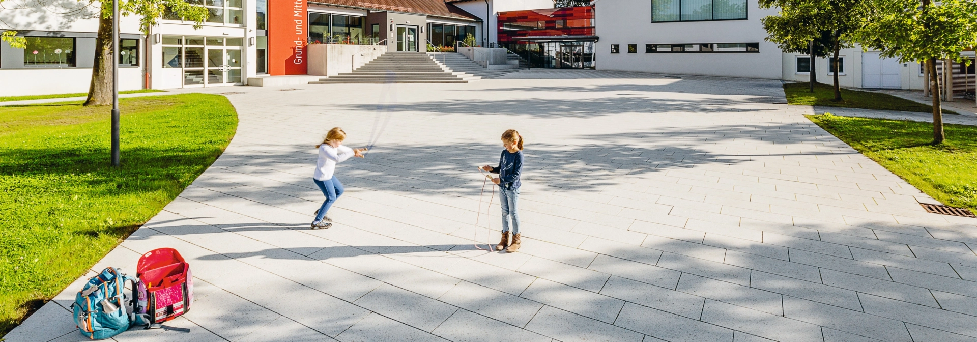 elementary school square courtyard planted
