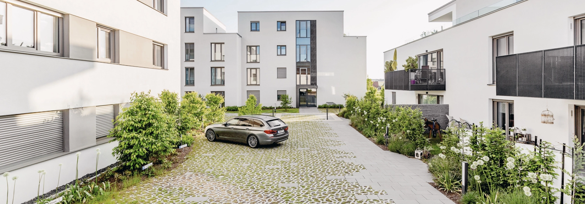 residential complex inner courtyard planted
