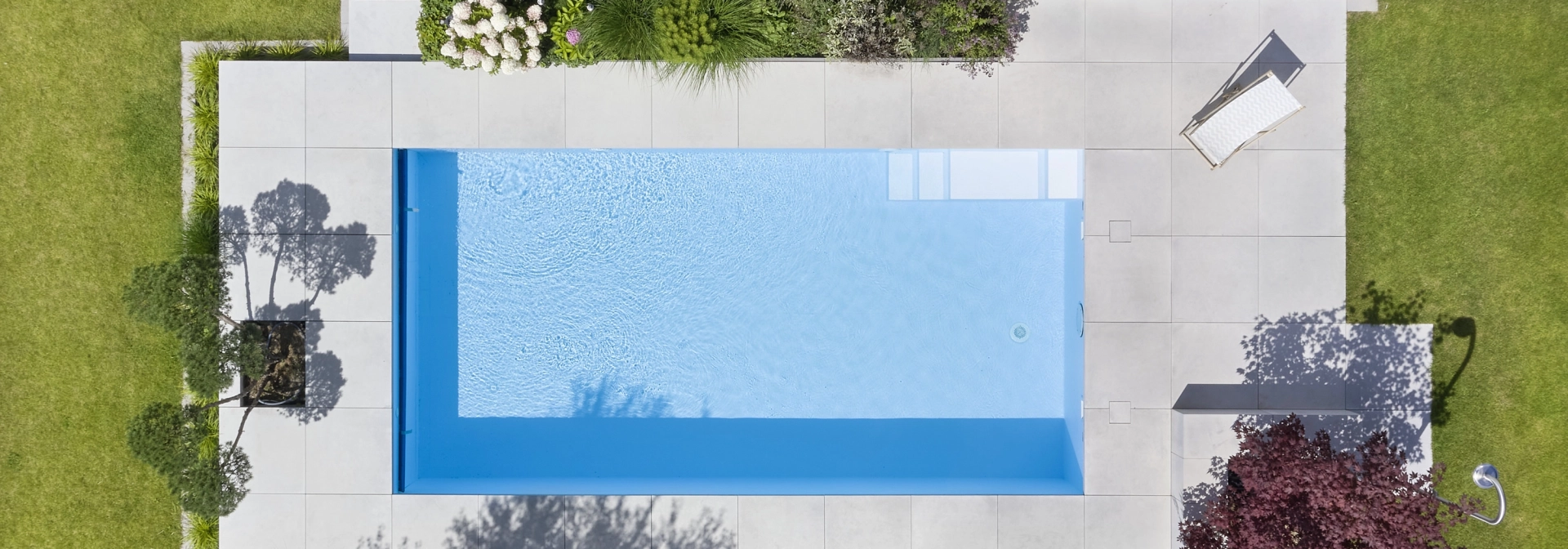 Pool terrace photographed from a bird's eye view