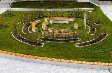 seating blocks green area inner courtyard