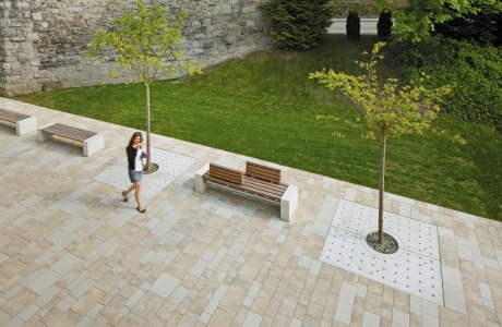 city wall footpath planted bench