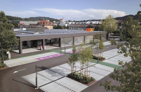 environmentally friendly building parking lot planted