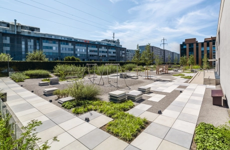 modern inner city square planted