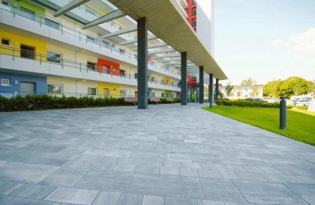 colorful residential building forecourt