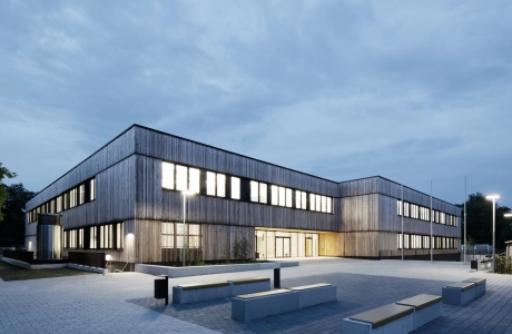 schoolyard modern planted campus building
