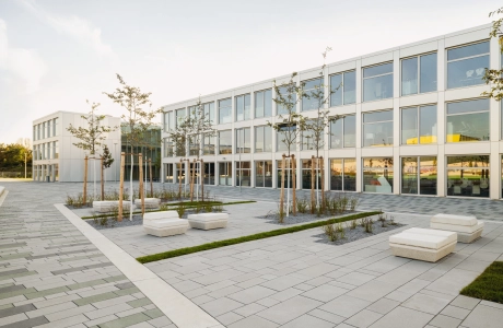 school campus modern planted