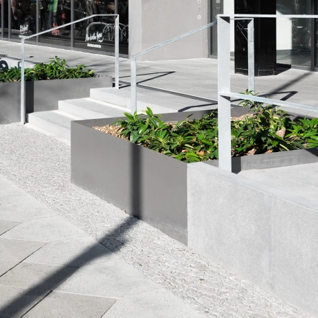 Gray concrete block steps in public open spaces