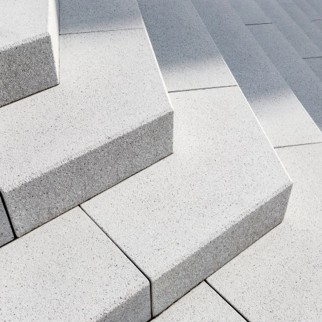 Grey concrete block steps with corner element