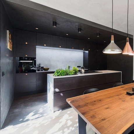 Kitchen with handmade concrete worktop