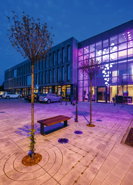 hotel modern entrance planted