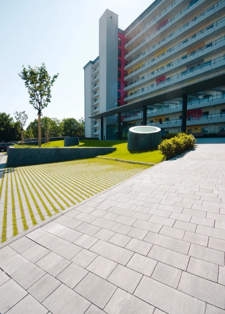forecourt residential building colorful