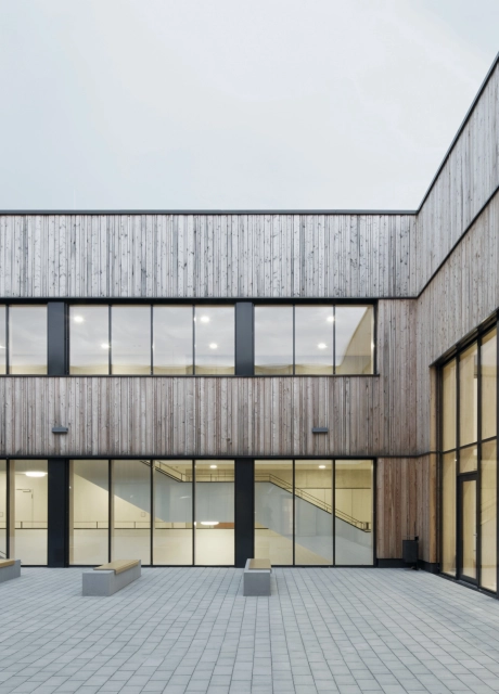 schoolyard modern planted campus building