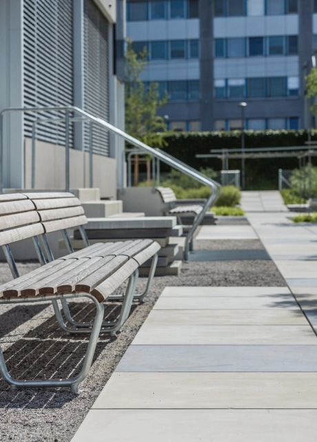 school grounds modern city center planted