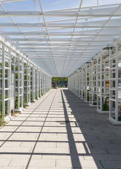 parking lot arrival center planted