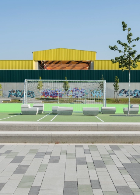 school campus modern planted