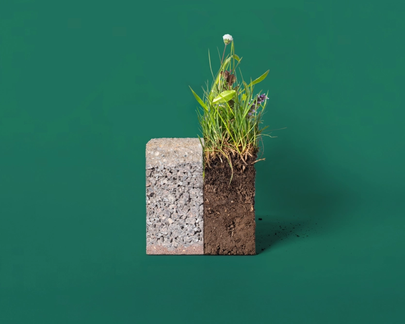 Climate stone that stores rainwater and cools the environment through evaporation similar to a natural meadow