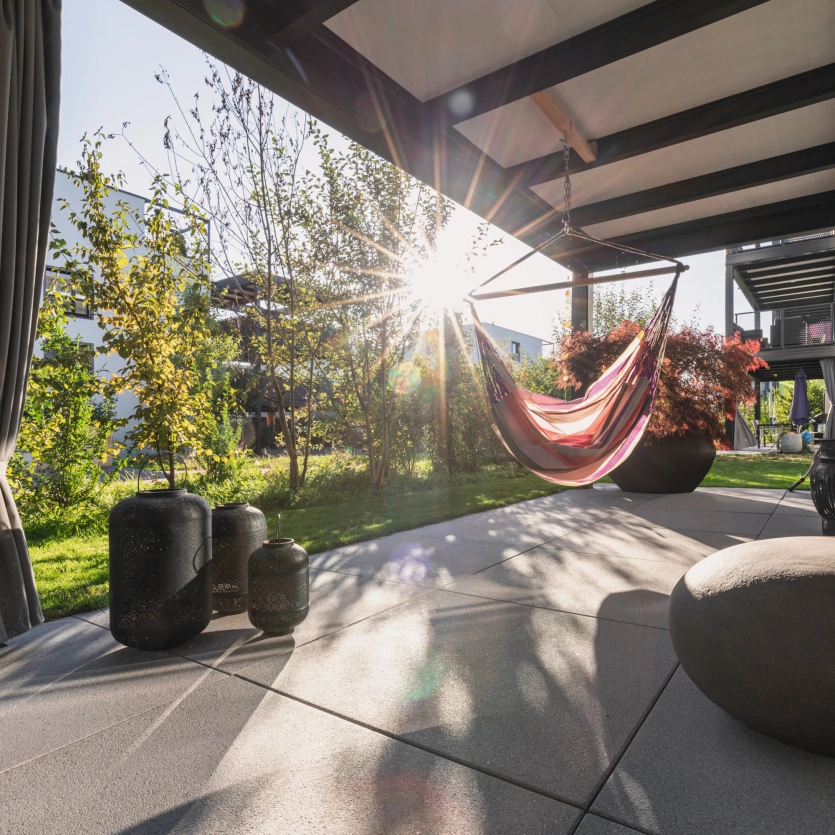 Terrace with decoration at sunset