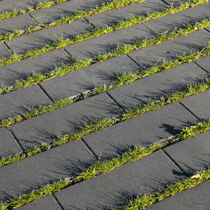 Top view of turf liners with green joints.