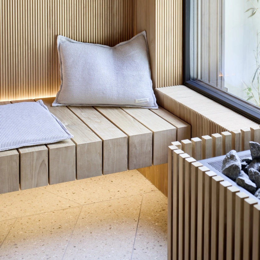 Sauna floor tiled