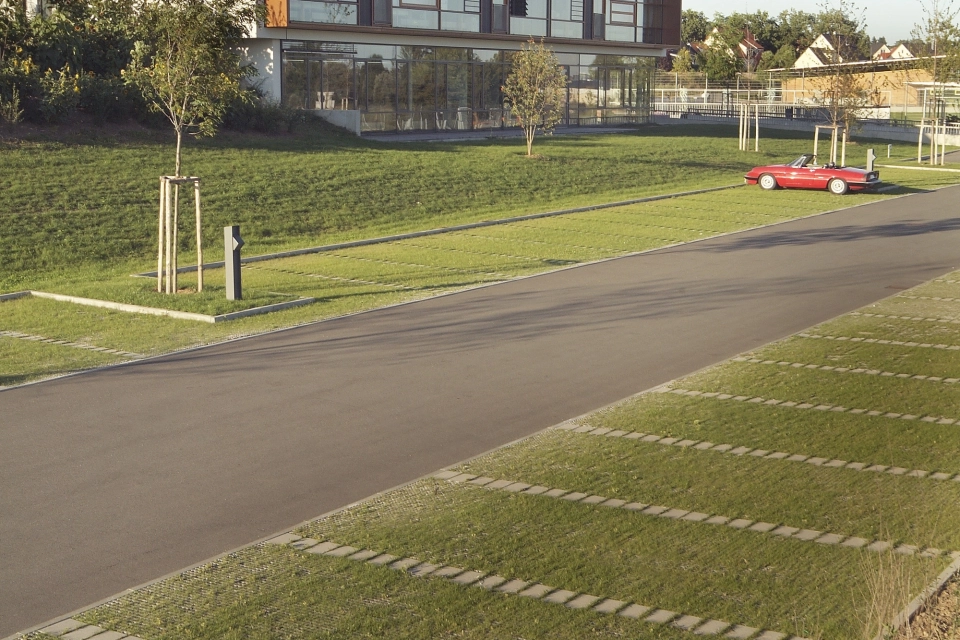 school forecourt planted parking lot