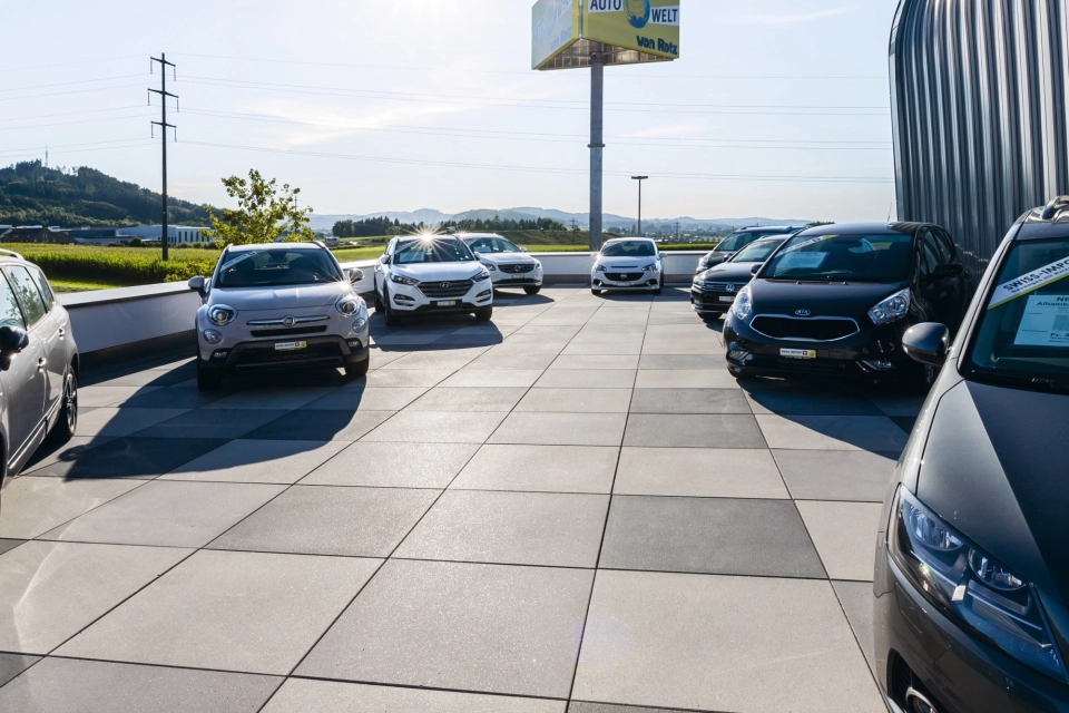 car dealership parking lot modern