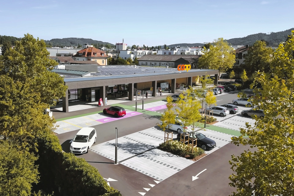 environmentally friendly building parking lot planted
