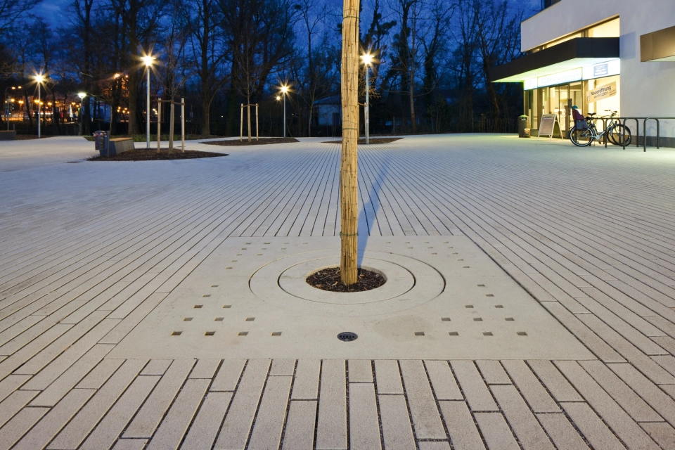square planted with trees