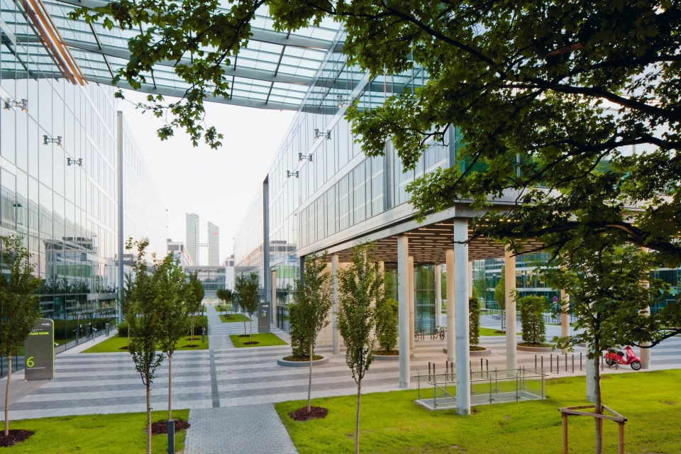 facade planted entrance tower