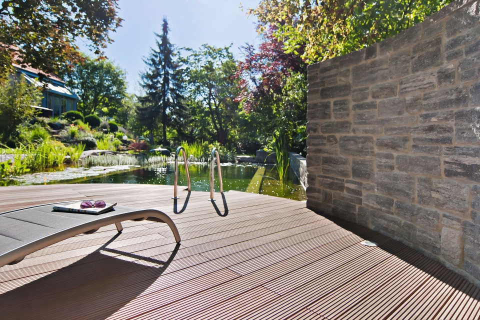wall stones terrace pool pond