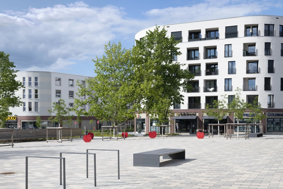development site square planted modern buildings