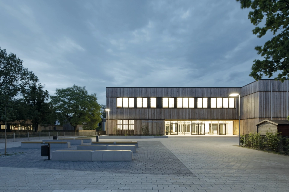 schoolyard modern planted campus building