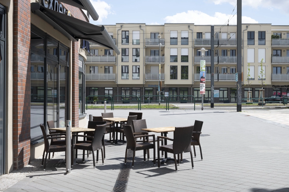 development area square planted modern buildings