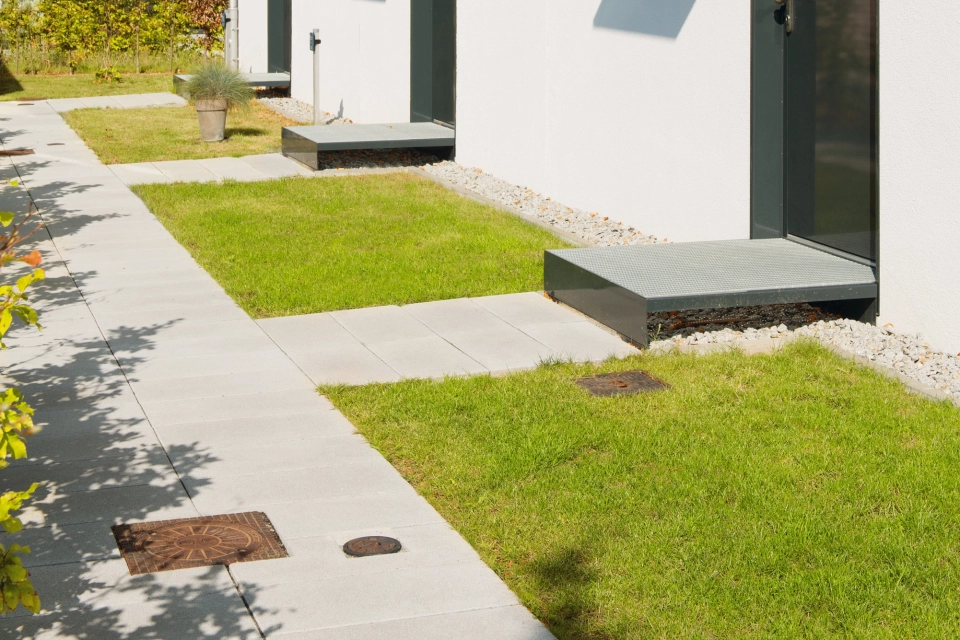 terraced house entrance stylishly planted