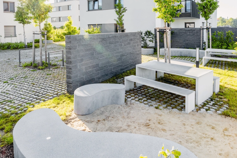 residential complex inner courtyard planted